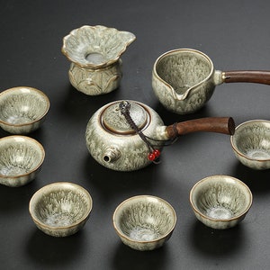 High-grade Jianjian kiln glaze kung fu tea set creative ceramic home anti-scalding teapot tasting cup tea ceremony gift set