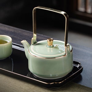 Ceramic Tea SetTea Set HomeSimple CeladonKung Fu Tea SetLuxury Gold Painting Tilting PotVintage Tea SetCustomized Gifts image 7