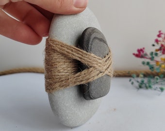 Piedras envueltas, 10 cm, adorno de guijarro para decoración de playa, decoración natural, piedra envuelta en cáñamo
