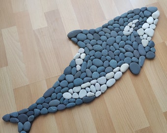 75 cm 29" killer whale, Beach stone mat, pebble rug, foot massager, beach stone rug, straw, bath mat, Stone rug, beach stone rug, stone mat