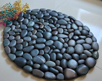 35-44 cm polished oval beach stone mat, indoor/outdoor pebble rug, foot massager, mat, Stone rug, stone cushion,