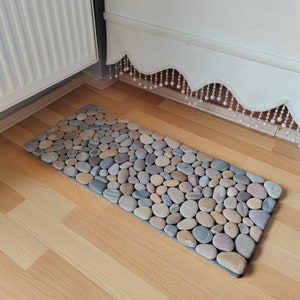 30-70 cm (12-27 inch) Beach stone mat, pebble rug, foot massager, beach stone rug, straw, bath mat, Stone rug, beach stone rug, stone mat,