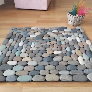 50-60 cm (19-24 inch) beach stone mat beach stone mat, stone mat, natural carpet, floor rug, indoor/outdoor mat, rock mat, shower mat