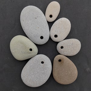 2-4 cm 7 piece drilled pebble, punched rock, drilled sea stone