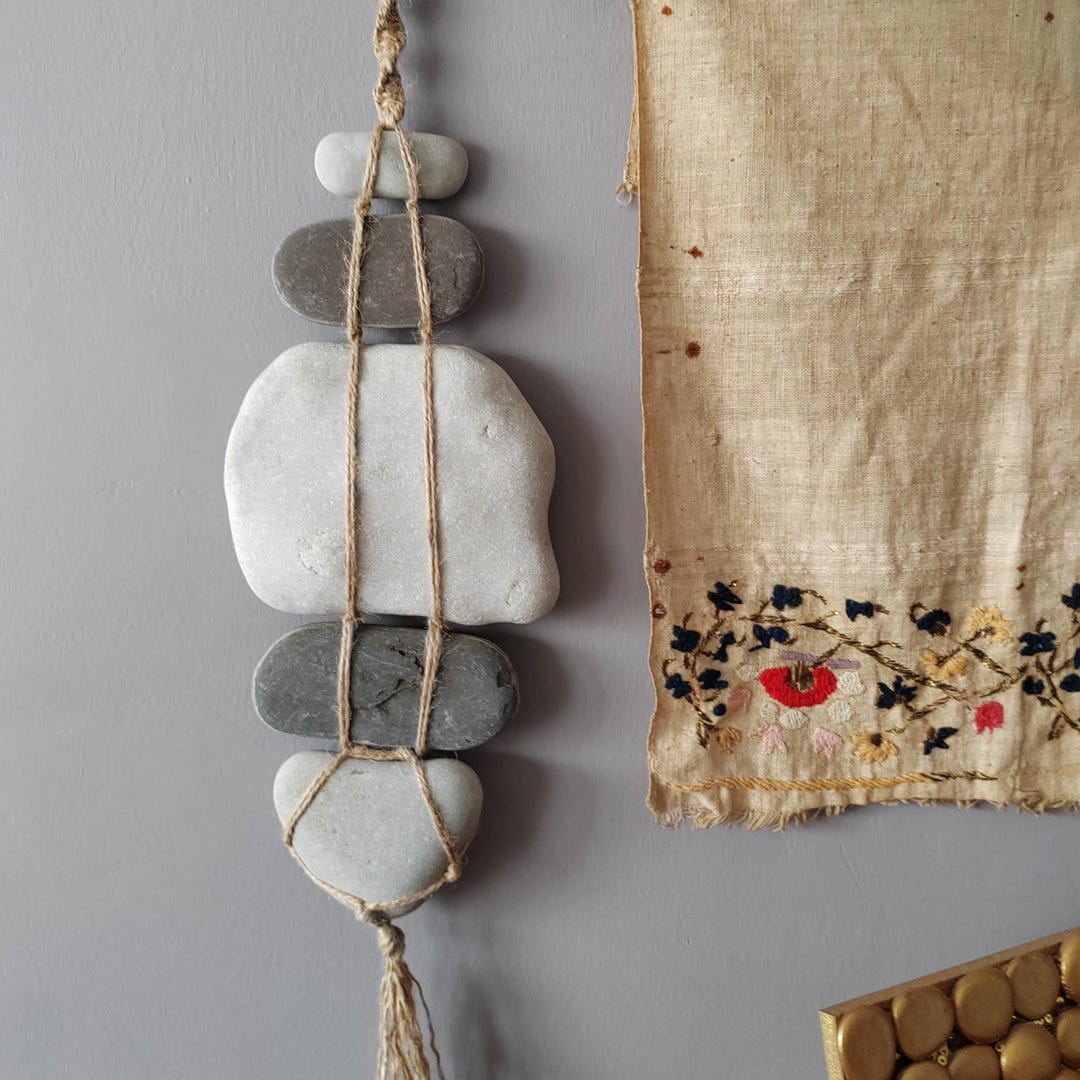 Beach Stone Wall Hanging: Jute Wrapped Pebble Ornament - Etsy