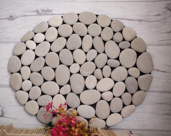 Oval Beach Stone Mat: Indoor/Outdoor Pebble Rug (32-39 cm) (12-15 inch)
