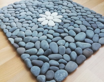 50-60 cm (19-24 inch) beach stone mat beach stone mat, stone mat, natural carpet, floor rug, indoor/outdoor mat, rock mat, shower mat