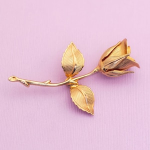 Vintage Gold Tone Rose Flower Brooch HB17