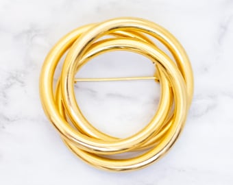 Vintage Spiral Rings Gold Tone Brooch - HB26