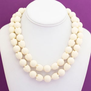 Vintage Boho Cream Multi Strand Beaded Necklace 18 Inches by Hong Kong HB22
