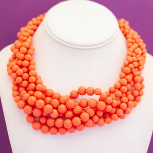 Vintage Boho Orange Beaded Necklace 18 Inches HB21