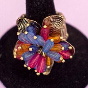 Vintage Gold Tone Colorful Floral Adjustable Ring by Avon HB6