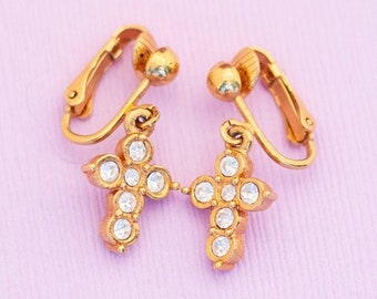 ■VINTAGE HOLLYWOOD■ Color Clip Earrings VH239OEA006B Vintage Gold Tone Cross Clip on Earrings by Avon HB10 - Etsy