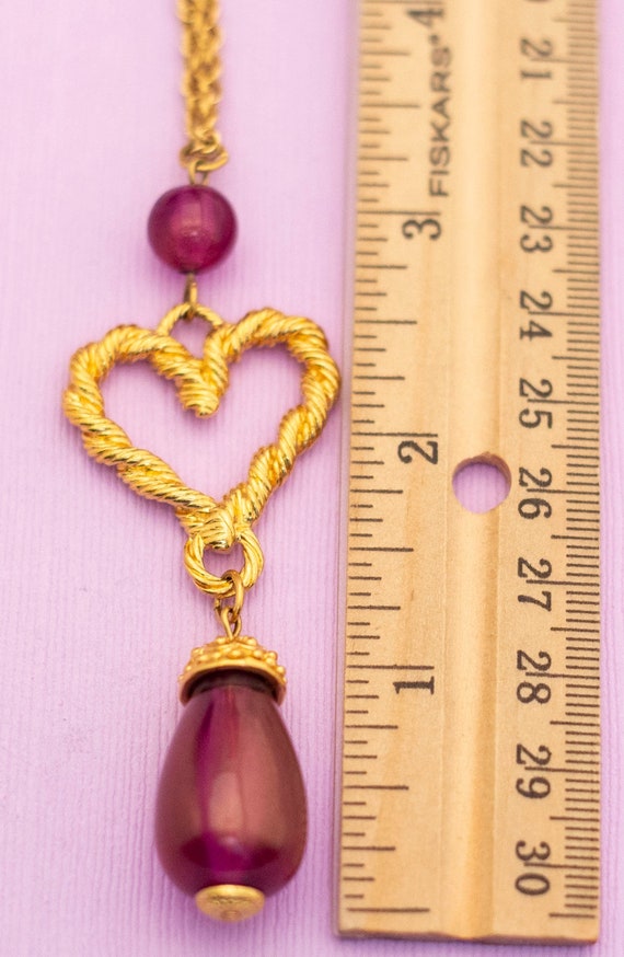 Vintage Victorian Gold Tone Heart Pendant Necklac… - image 4