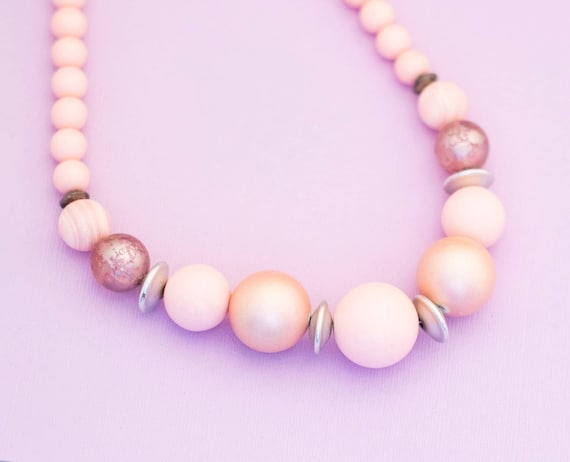 Vintage Boho Light Pink Beaded Necklace 19 Inches… - image 1