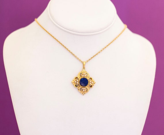 Vintage Victorian Gold Tone Gemstone Pendant Neck… - image 2