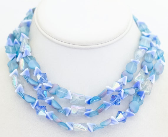 16 inch, Vintage Blue Stone Beads Plastic Choker … - image 2