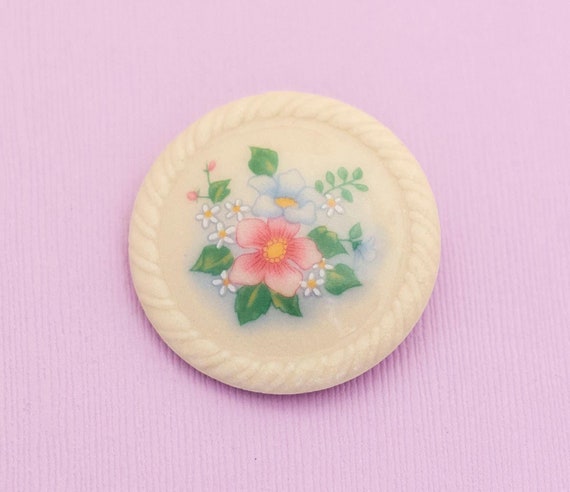 Vintage Victorian Floral White Ceramic Brooch by … - image 1