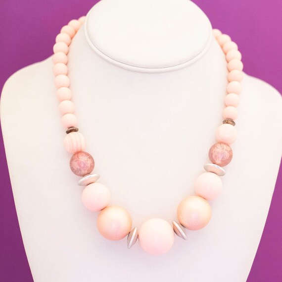 Vintage Boho Light Pink Beaded Necklace 19 Inches… - image 3