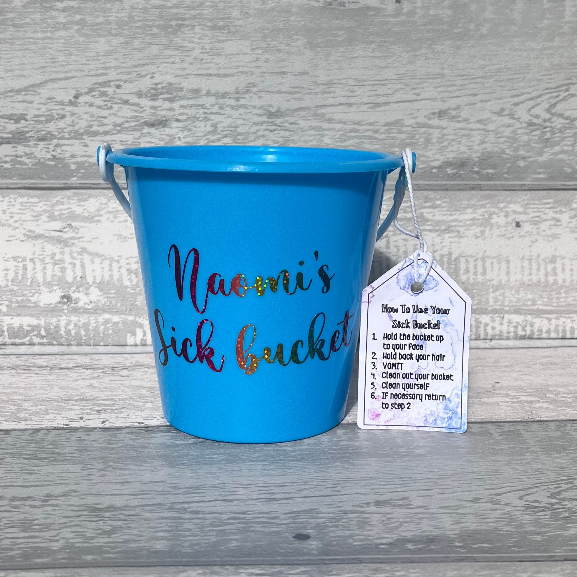 Personalised Sick Bucket With how To Rainbow Text 
