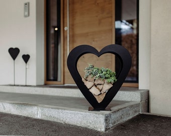 Cuore in metallo nero piccolo plus - mensola in legno - cuore - decorazione - mensola per legna da ardere, regalo per ingresso compleanno matrimonio