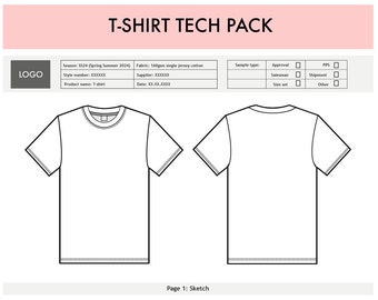 T-shirt TECH PACK Illustrator Photoshop Procreate Size chart supplier production ready