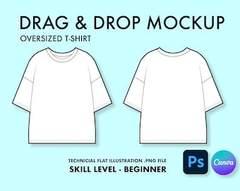 Drag & drop mockup/overlay - Oversized boxy tshirt technical illustration