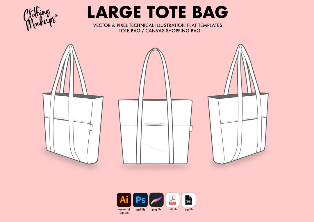 Tote Bag Technical Drawing Template: Canvas Shopping Bag (digital Files) -  Etsy, image size:1080x763