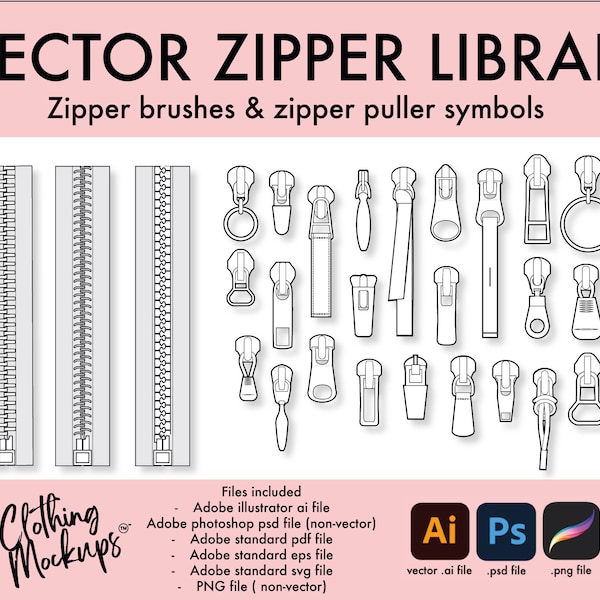 Vector Zipper Library - ilustraciones de diseño de moda