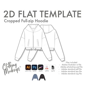 Flat Technical Drawing - Cropped Full Zip Hoodie Template
