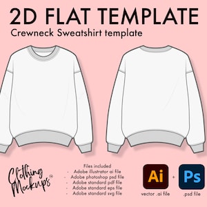 Flat Technical Drawing - Crewneck sweater template - relaxed fit