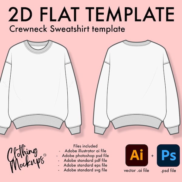 Flat Technical Drawing - Crewneck sweater template - relaxed fit