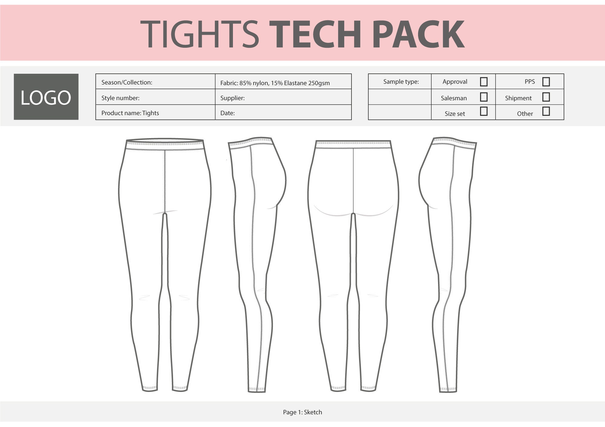 Leggings TECH PACK Illustrator Photoshop Procreate Size Chart