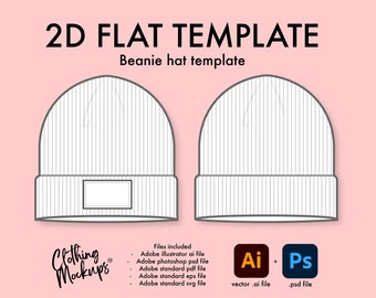 Flat Technical Drawing - Beanie hat vector illustration