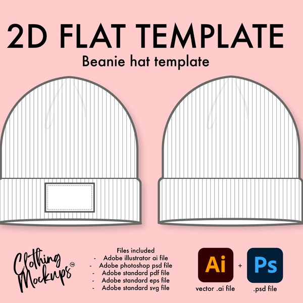 Flat Technical Drawing - Beanie hat vector illustration