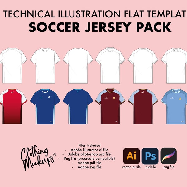 Soccer jersey pack Illustrator Photoshop Procreate flat illustrations vector pixel