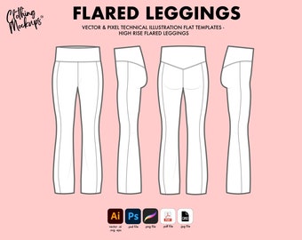 Flat Technical Drawing - Flared legging template - Vector & Pixel