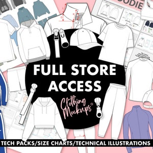 Complete store access fashion design tech pack vector illustration streetwear drawing apparel mockup art template digital fashion sketch image 1