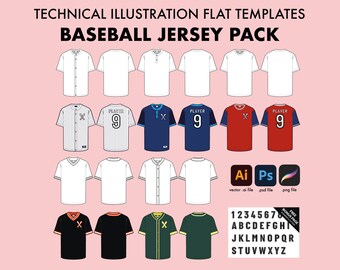 Baseball jersey pack Illustrator Photoshop Procreate flat illustrations vector pixel team wear