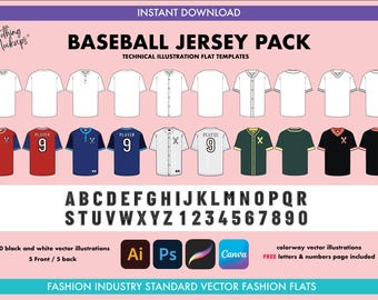Baseball Jersey Pack Illustrator Photoshop Procreate Canva flache Illustrationen Vektor Pixel Team Wear