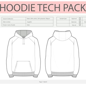 Hoodie TECH PACK Adobe-illustrator Photoshop Procreate maattabel klaar voor leverancier