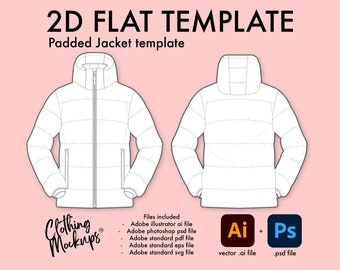 Flat Technical Drawing - Jacket template - puffer, padded, primaloft, down jacket