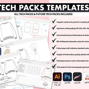 Complete store access fashion design tech pack vector illustration streetwear drawing apparel mockup art template digital fashion sketch image 2