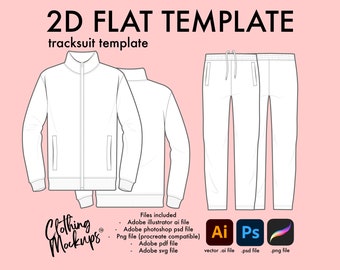 Tracksuit Flat Technical fashion drawing illustration Illustrator Photoshop Procreate tracksuit jacket pants