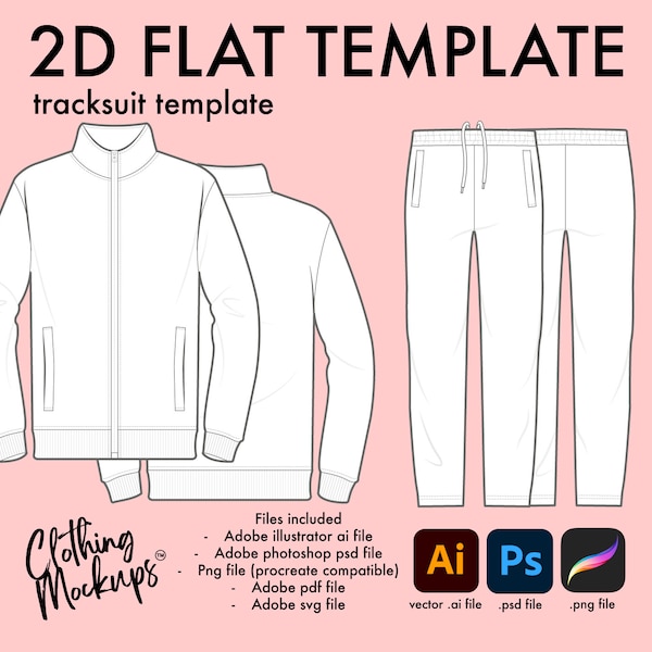 Tracksuit Flat Technical fashion drawing illustration Illustrator Photoshop Procreate tracksuit jacket pants