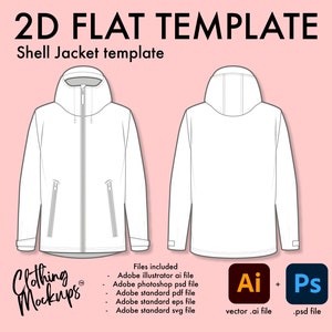 Flat Technical Drawing - Jacket template - shell, windbreaker, 3 layer PU jacket