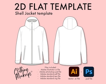 Flat Technical Drawing - Jacket template - shell, windbreaker, 3 layer PU jacket