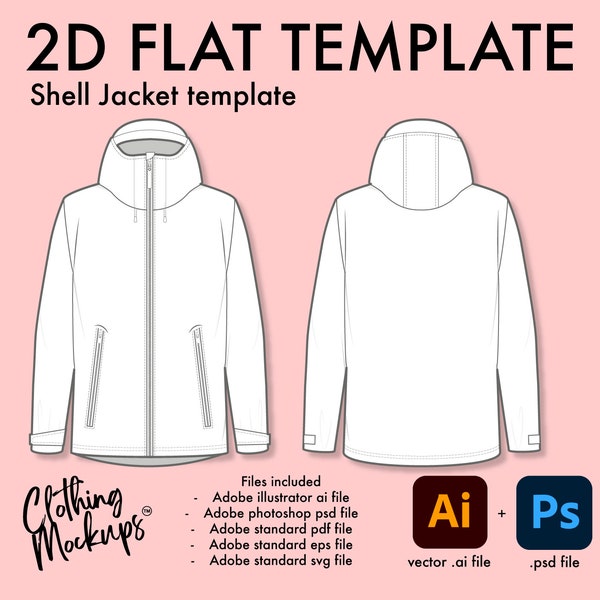 Flat Technical Drawing - Jacket template - shell, windbreaker, 3 layer PU jacket