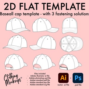 Flat Technical Drawing - Baseball cap vector illustration