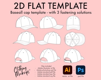 Flat Technical Drawing - Baseball cap vector illustration